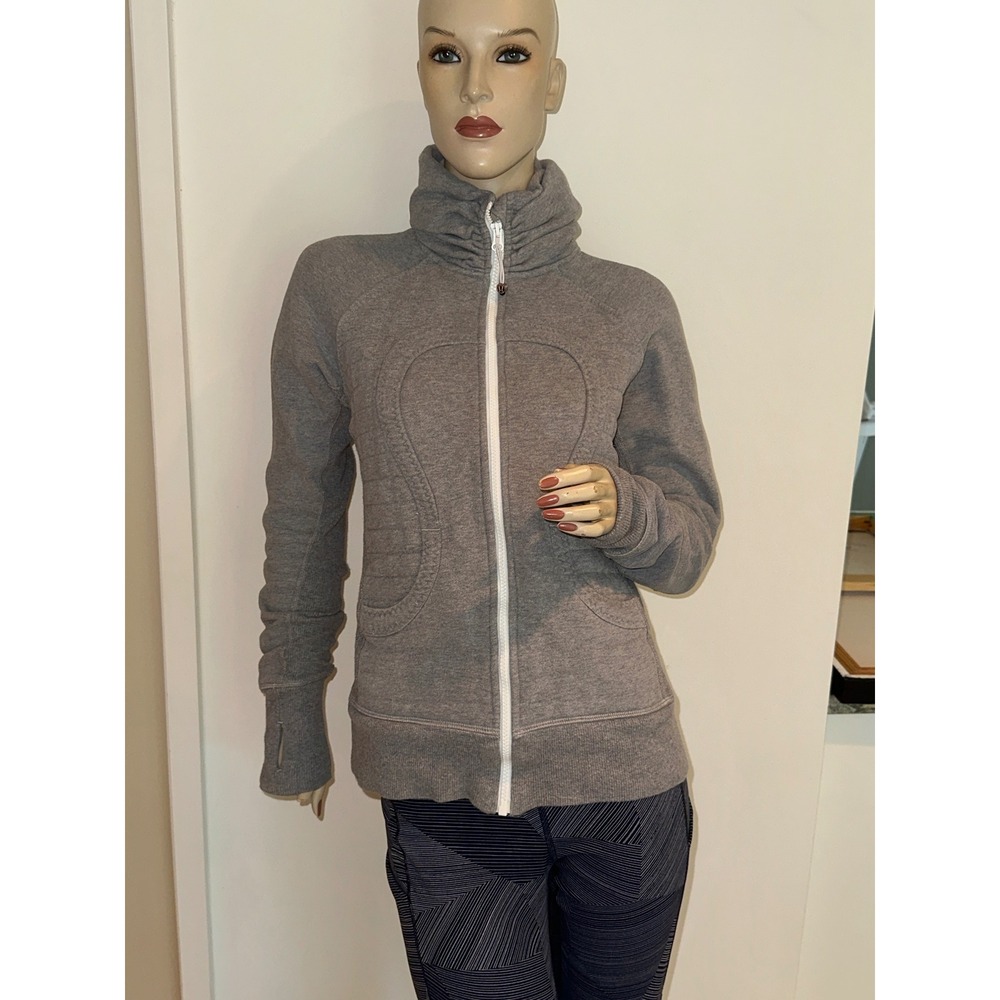 LululemonCalm & Cozy Fleece Jacket Full Zip Heathered Grey Funnel Neck Size 6